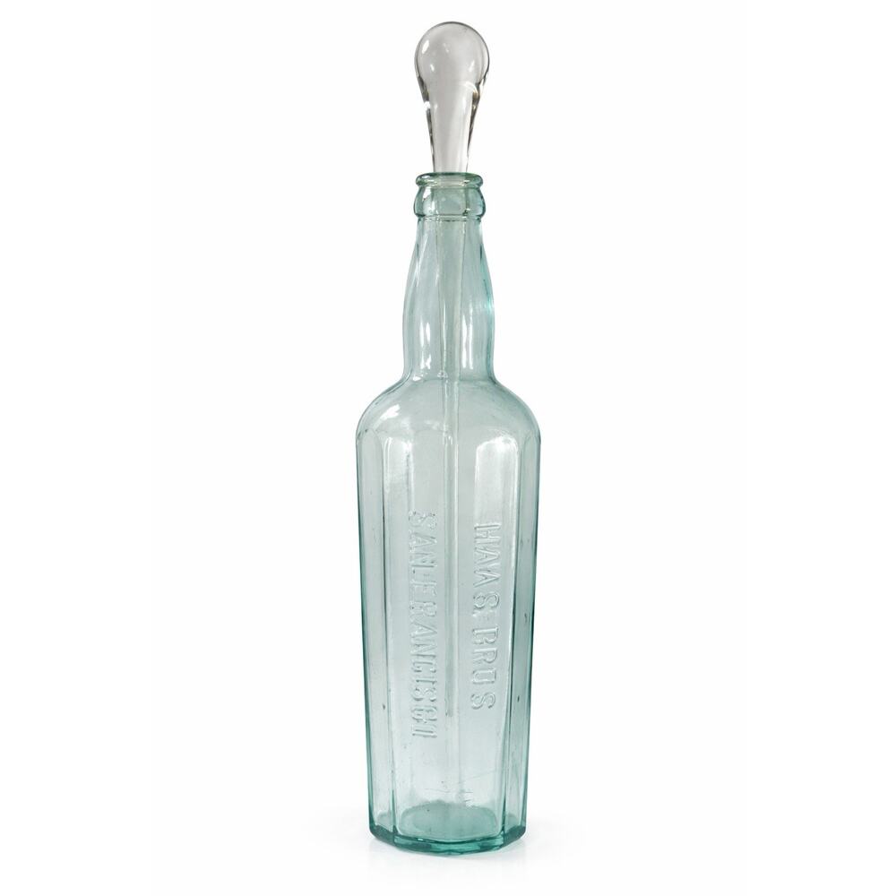 Antique Haas Bros San Francisco Apothecary Bottle Aqua Glass Decanter Style 14”